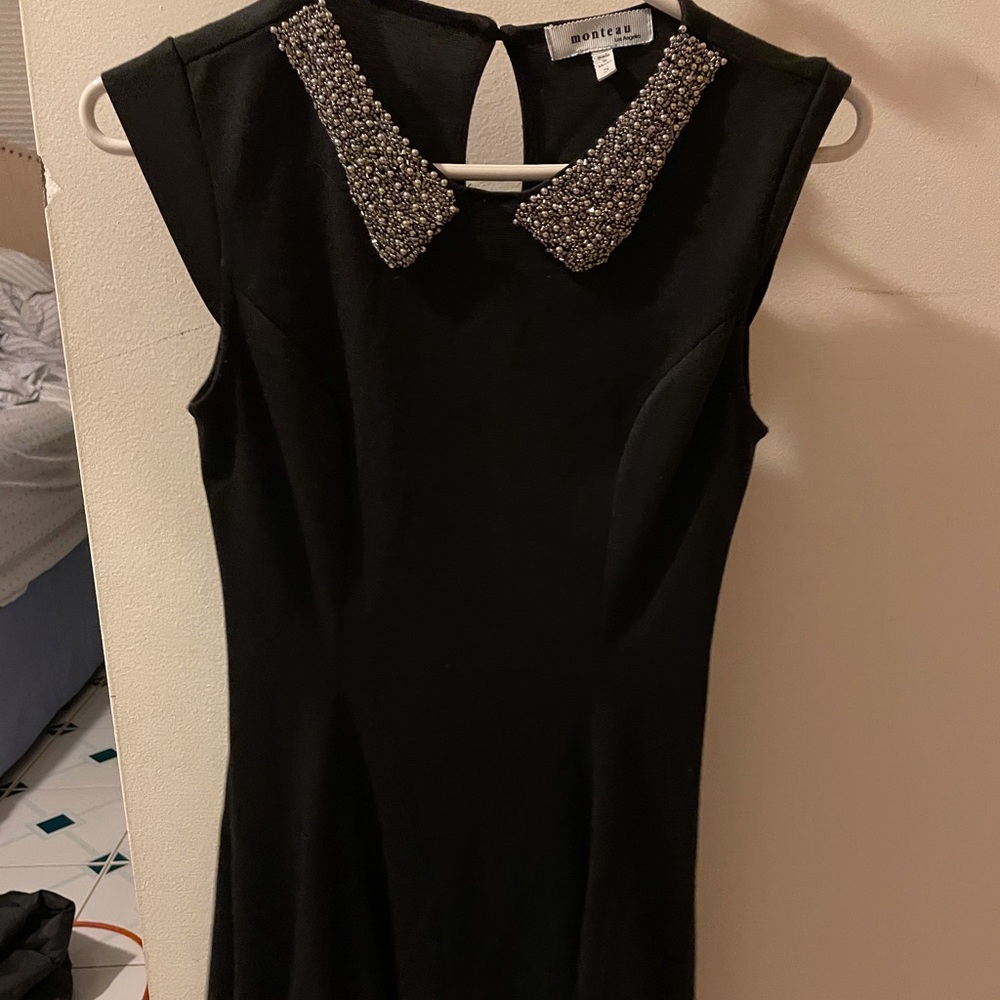 Pearled Collar Black Dress